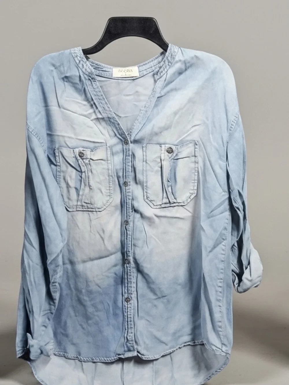 Zenana Outfitters Light Blue Button-Up Utility Shirt